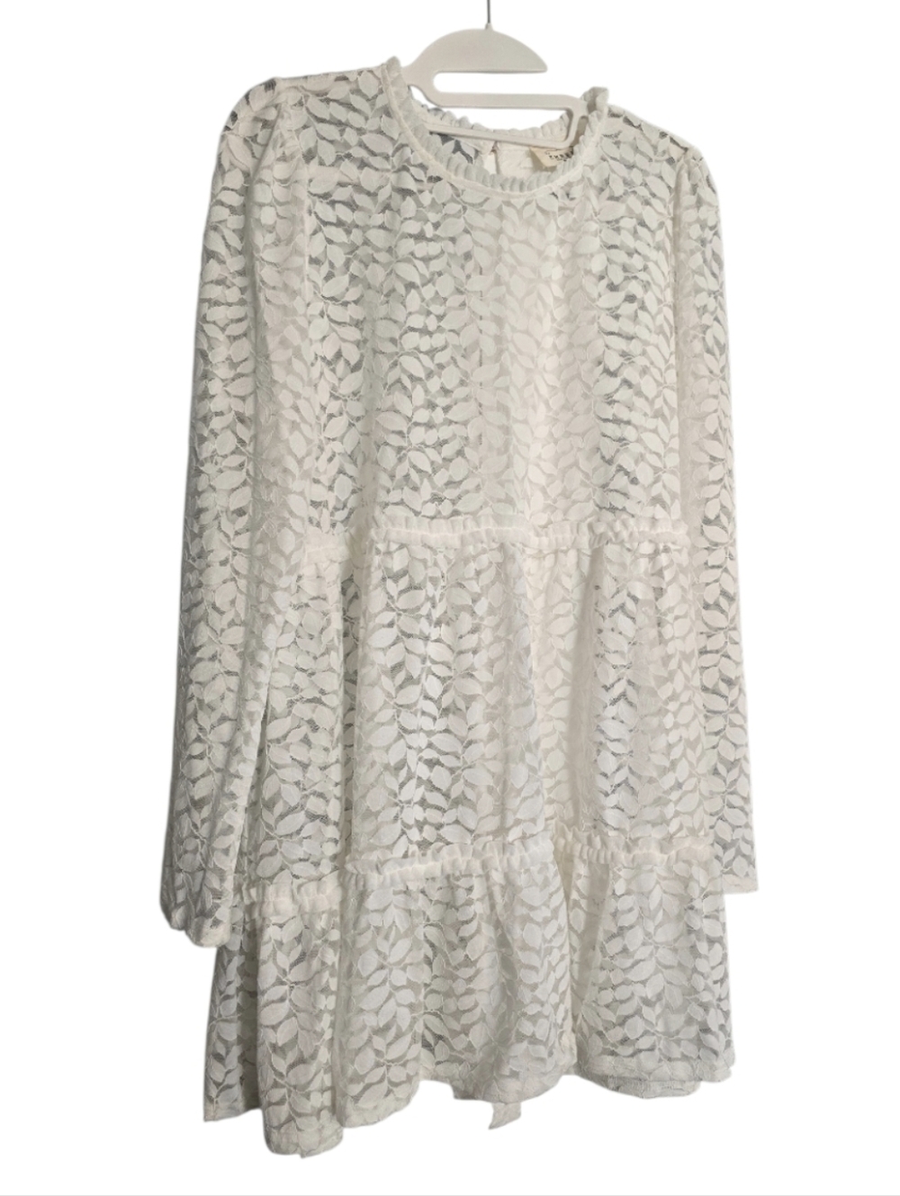 Ember White Lace Tiered Long-Sleeve Open Back Cover Up Size XL in EUC